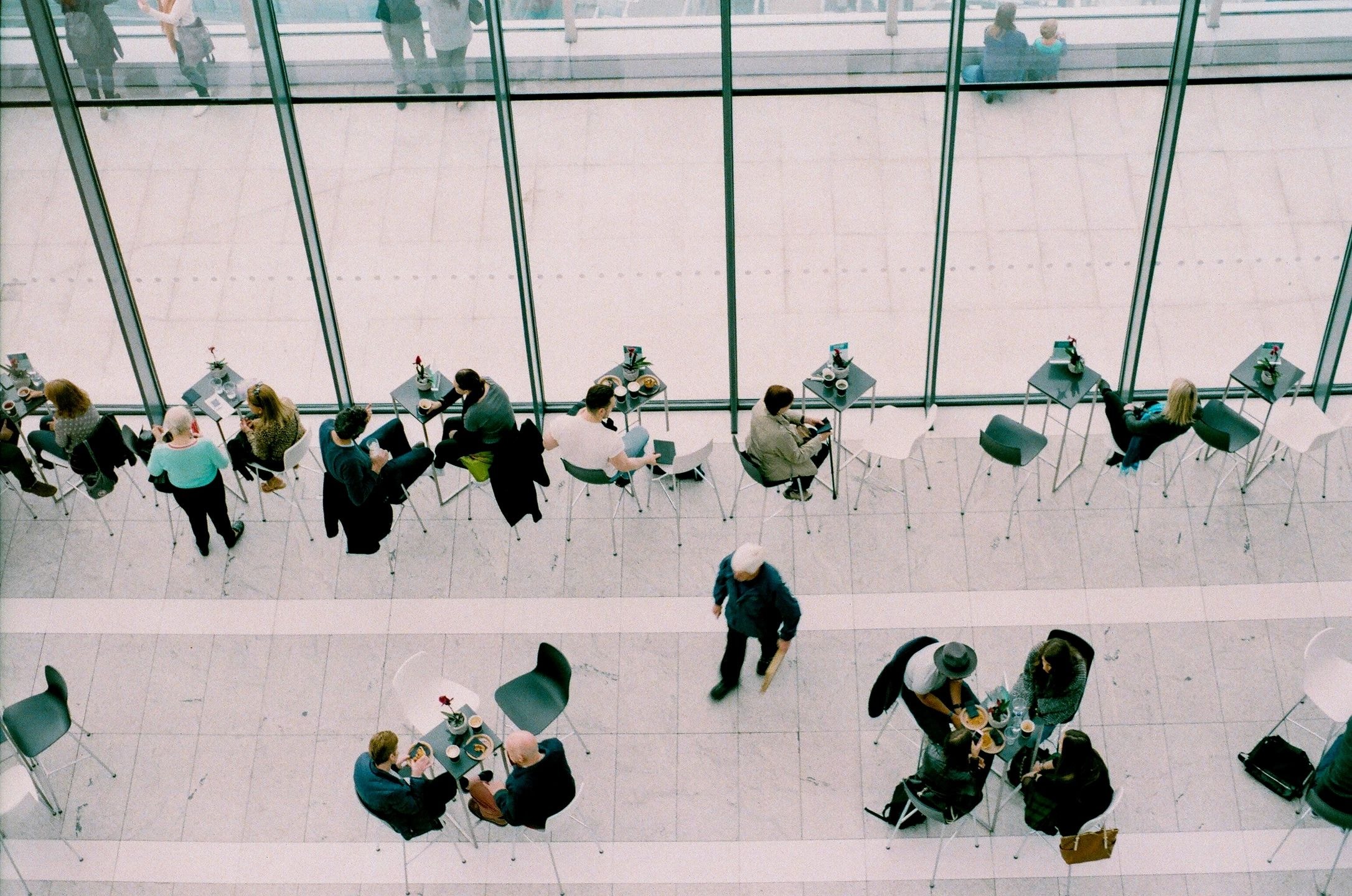 Modern office interior overhead view